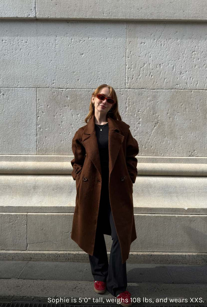 Carina Wool &amp; Silk Scarf Coat - Chocolate
