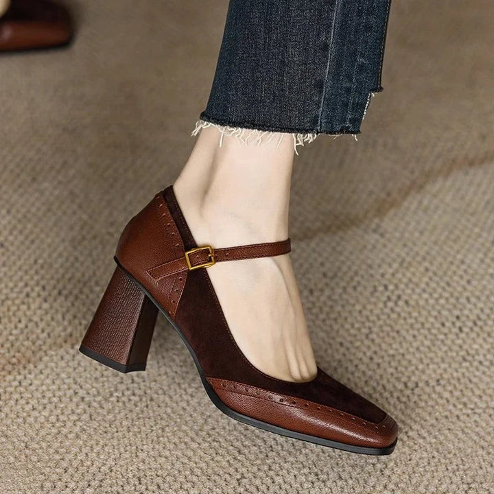 Beatrix | Square-Toe Block Heel Pumps with Ankle Strap