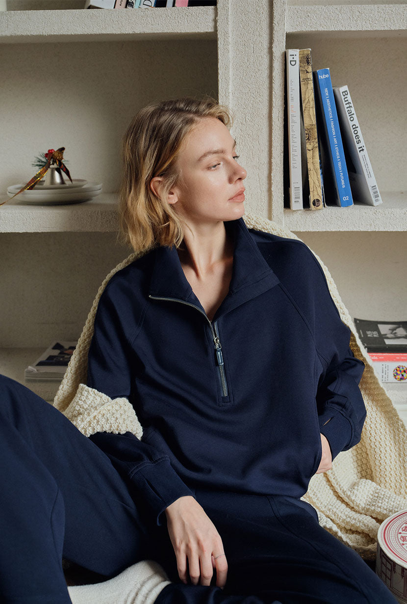 Cassie Cotton Sweat Pullover - Navy
