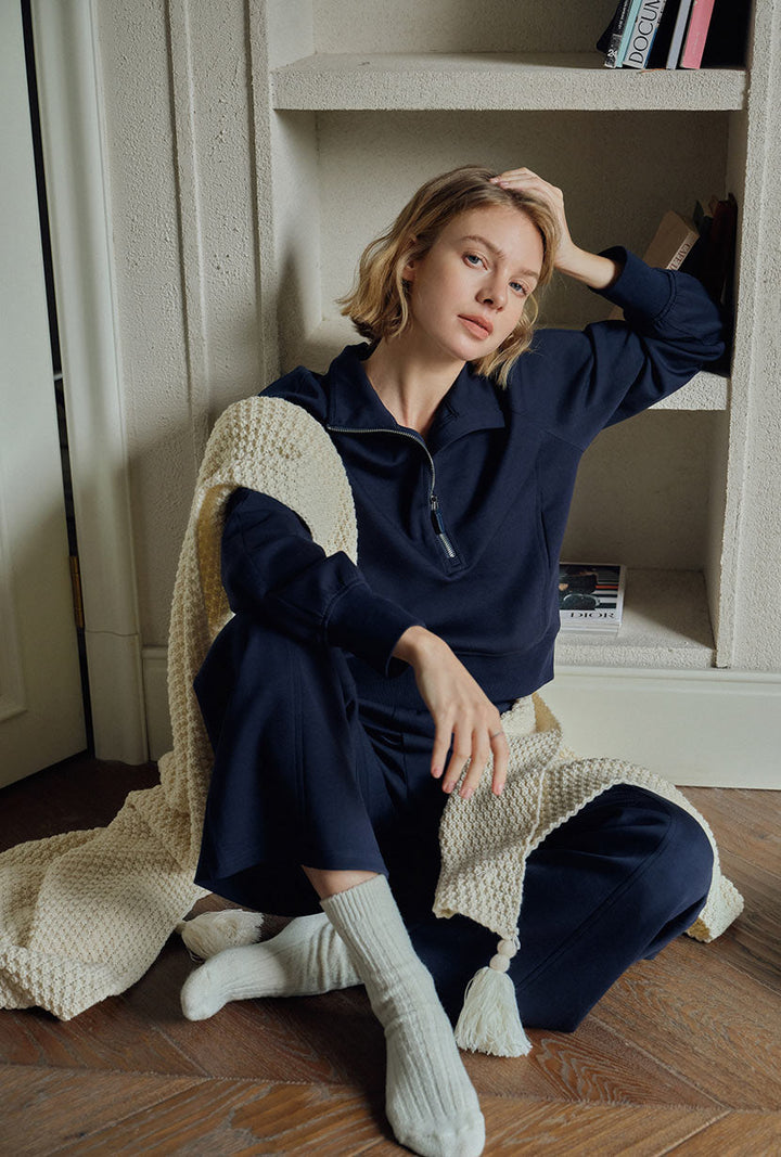 Cassie Cotton Sweat Pullover - Navy
