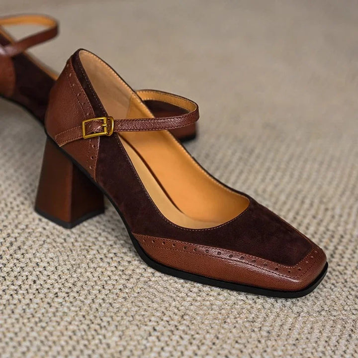 Beatrix | Square-Toe Block Heel Pumps with Ankle Strap