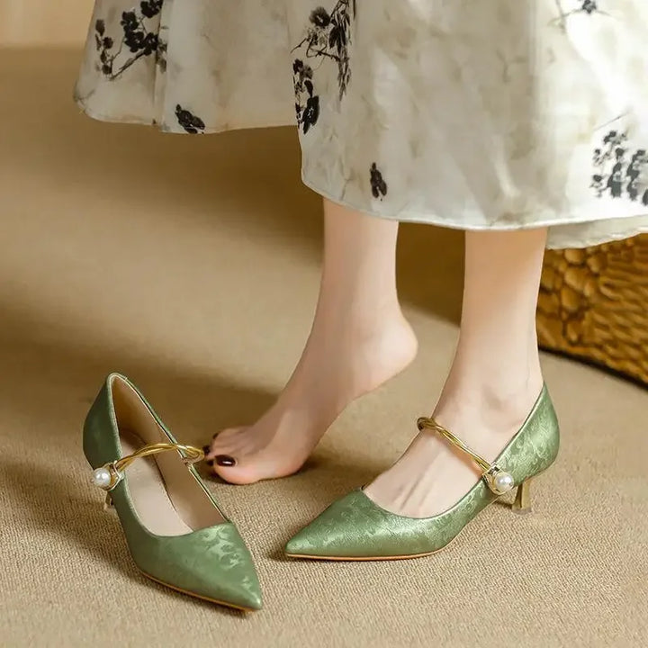 Camila | Pointed Pearl-Strap Heels