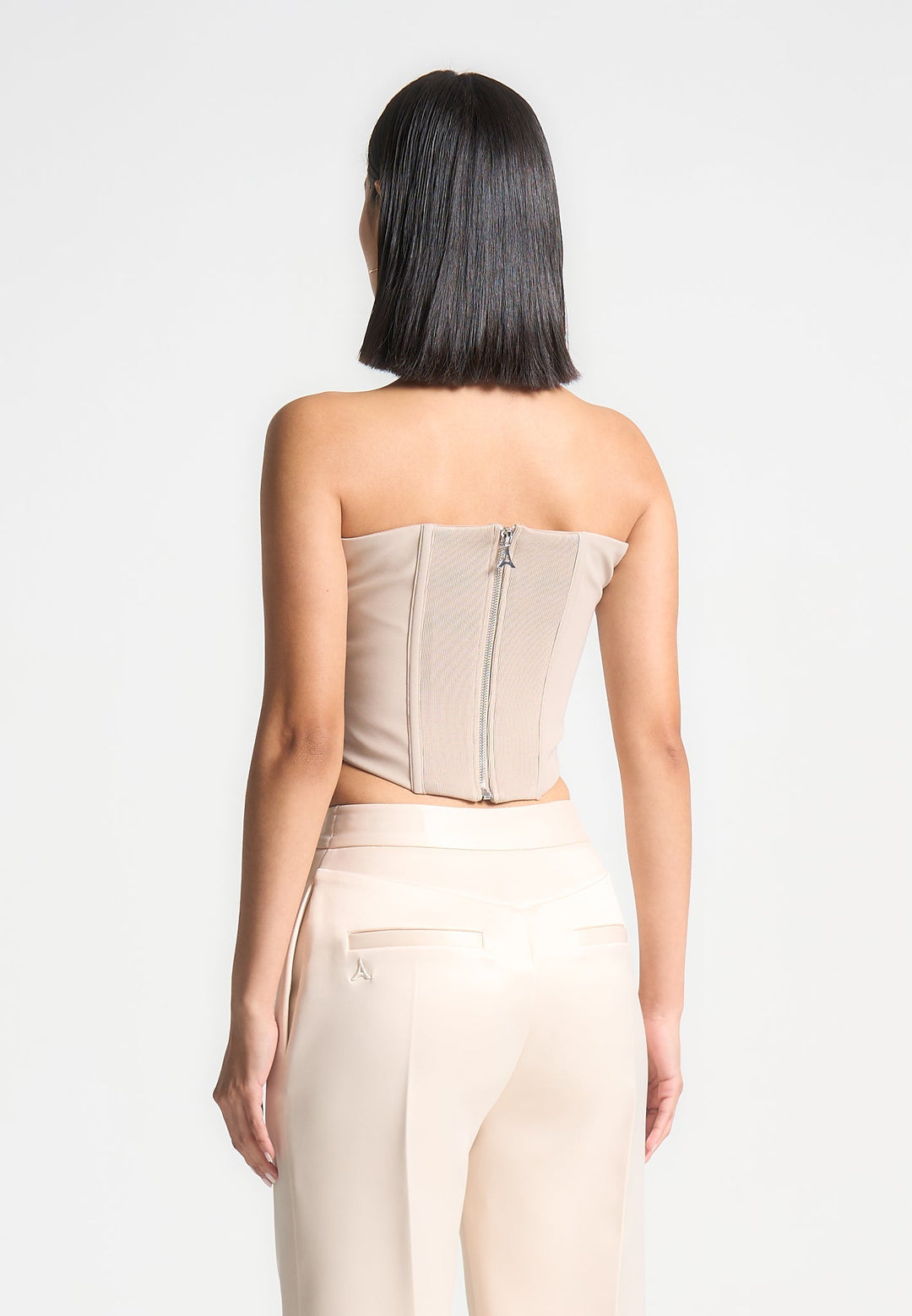 Cora - Satin Pintuck Bandeau Corset Top - Champagne