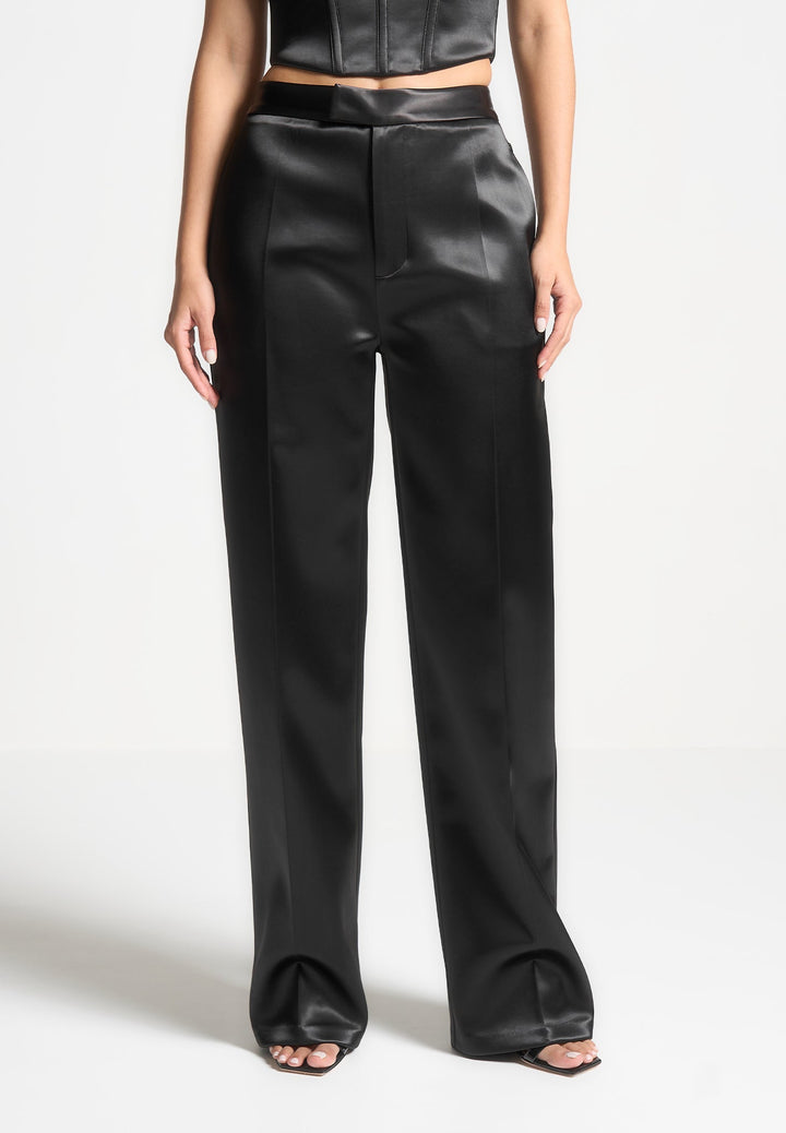 Bella - Satin Tailored Trousers - Black