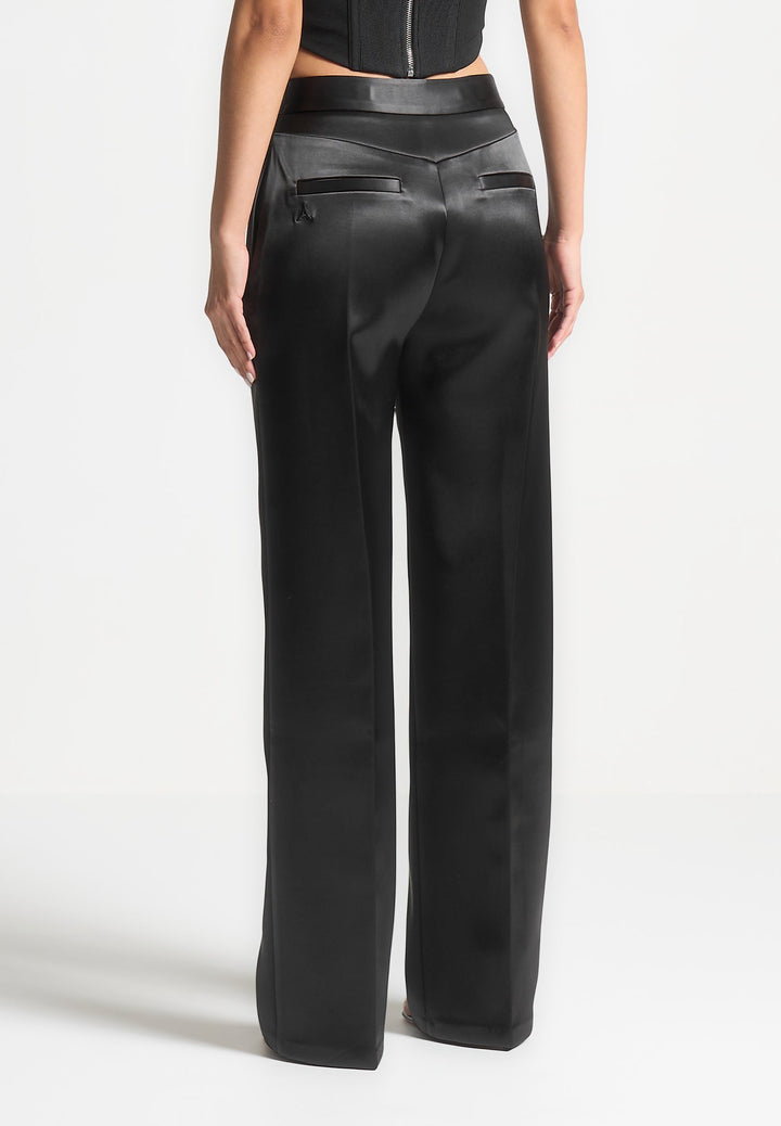 Bella - Satin Tailored Trousers - Black