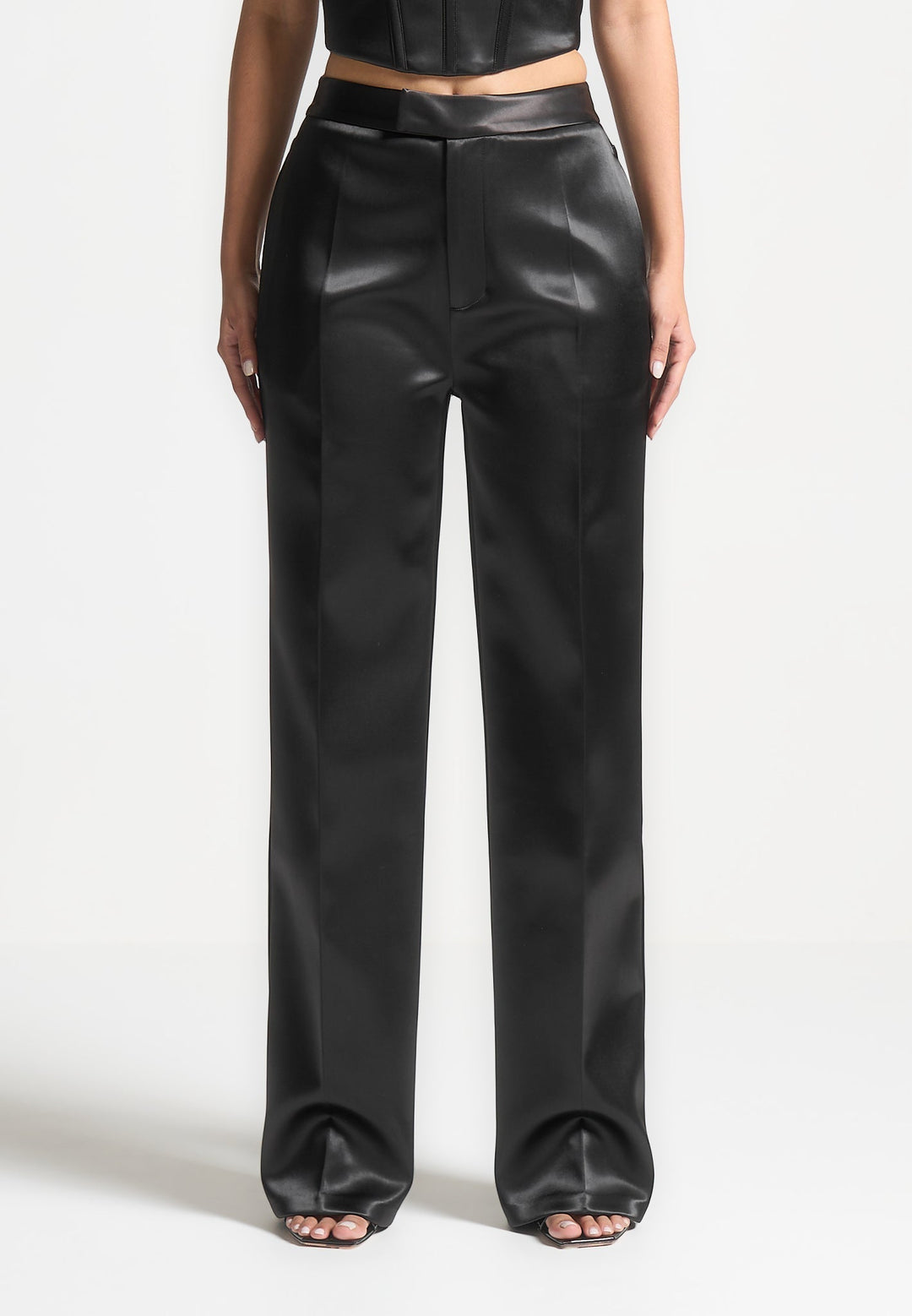 Bella - Satin Tailored Trousers - Black