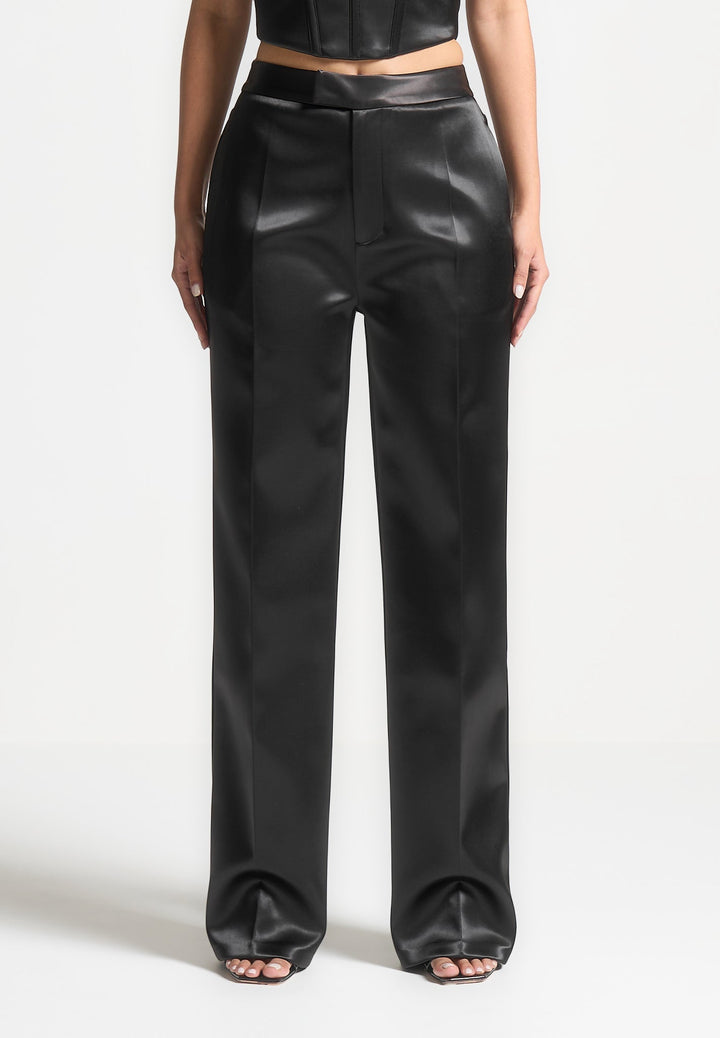 Bella - Satin Tailored Trousers - Black