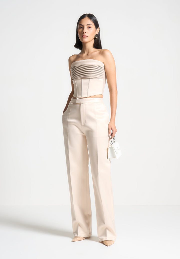 Bella - Satin Tailored Trousers - Champagne