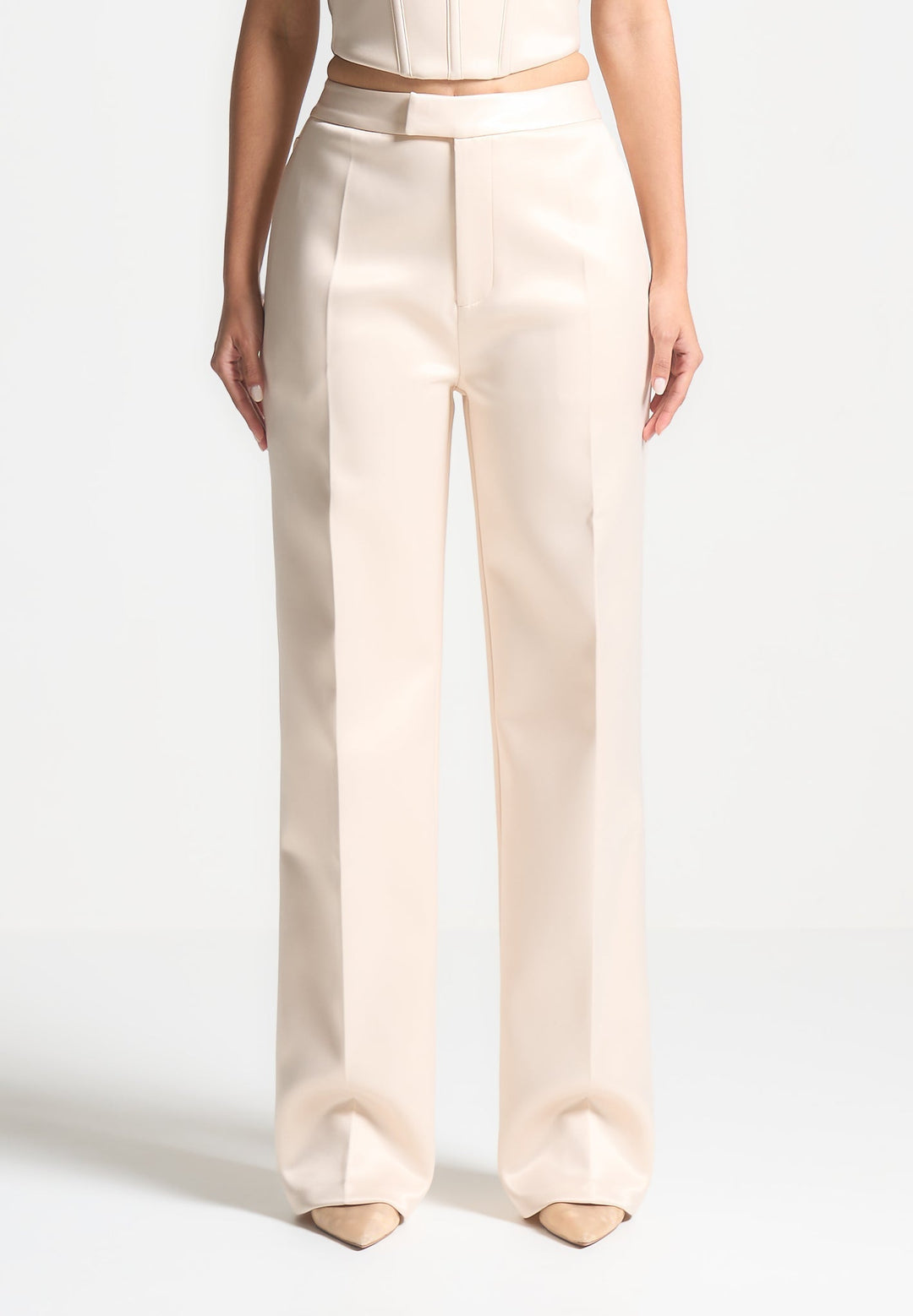 Bella - Satin Tailored Trousers - Champagne