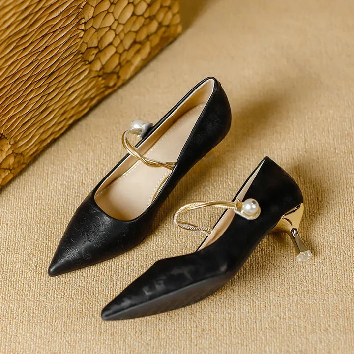 Camila | Pointed Pearl-Strap Heels