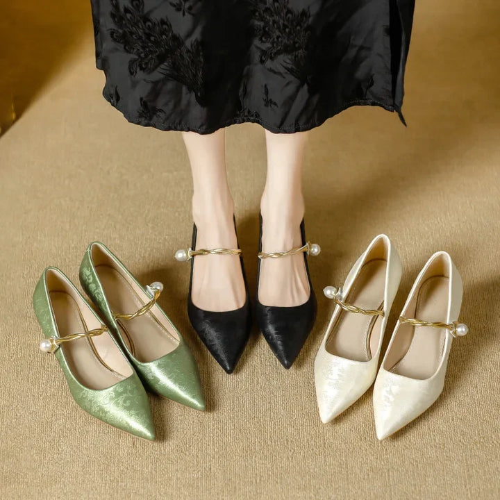 Camila | Pointed Pearl-Strap Heels