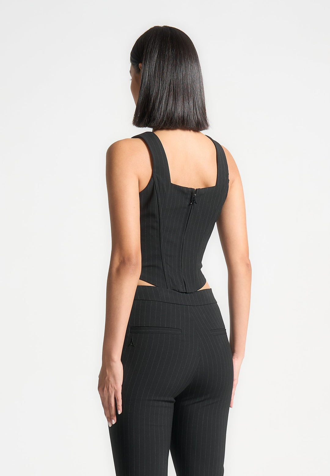 Square Neck Pinstripe Corset Top - Black