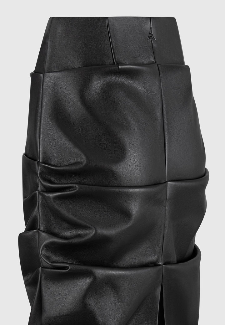Tacked Leather Midaxi Skirt - Black