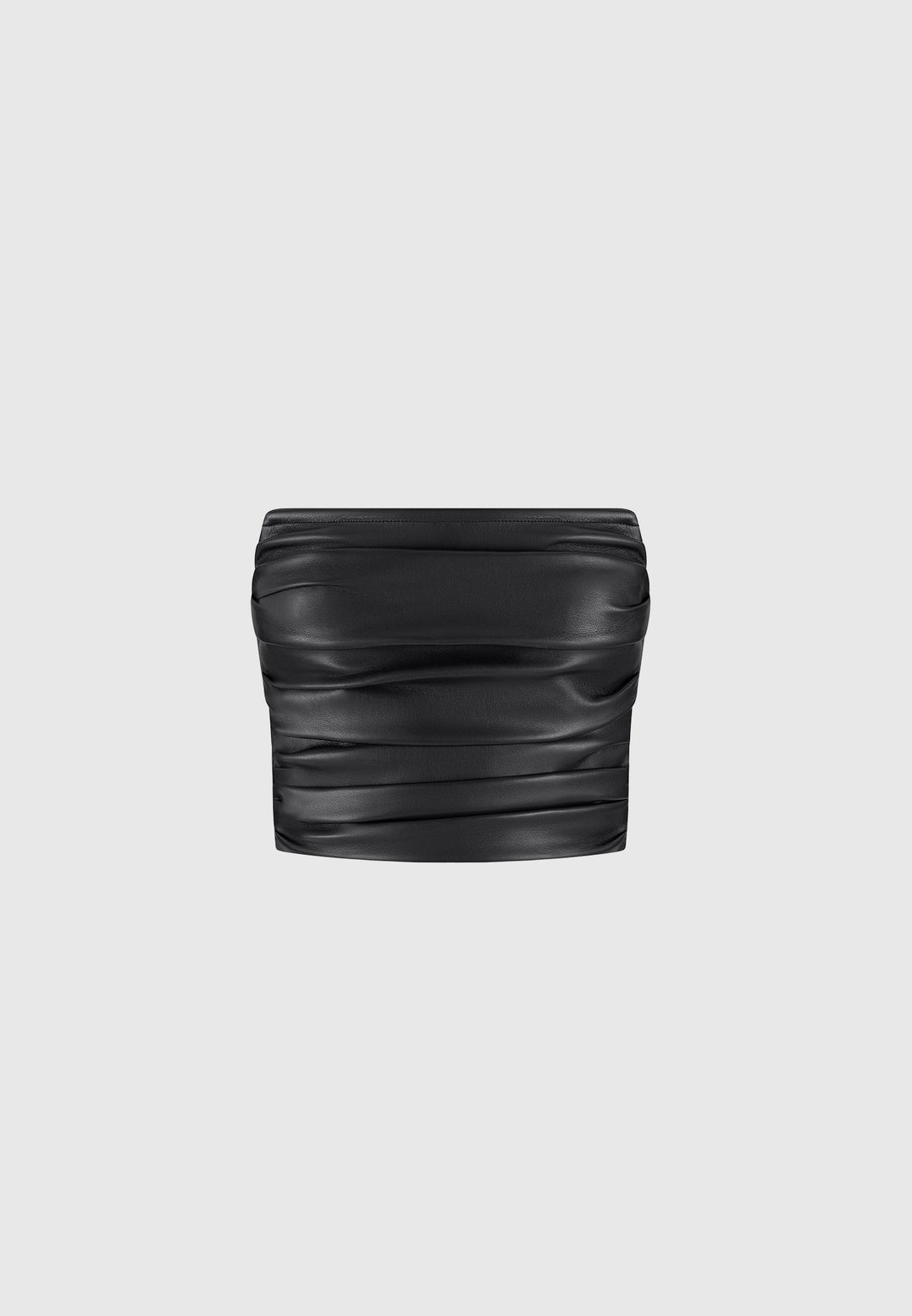 Pleated Bandeau Leather Corset Top - Black