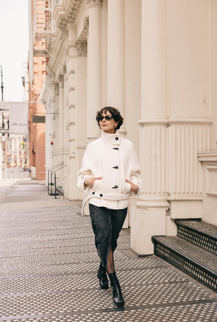 Cole Oversized Wool Short Coat - Ivory