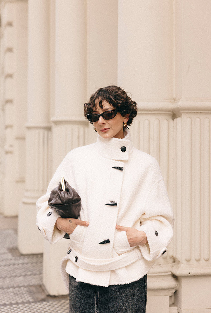 Cole Oversized Wool Short Coat - Ivory