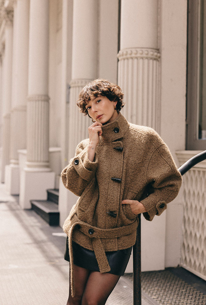 Cole Oversized Wool Short Coat - Brown