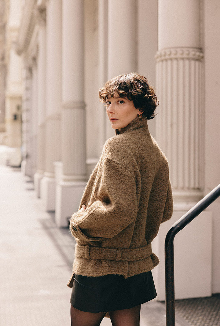 Cole Oversized Wool Short Coat - Brown