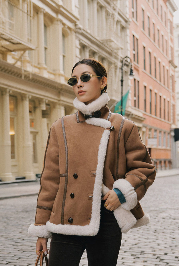 Callen Suede and Fur Faux Shearling Coat - Tawny