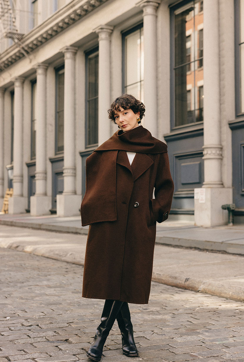 Carina Wool &amp; Silk Scarf Coat - Chocolate