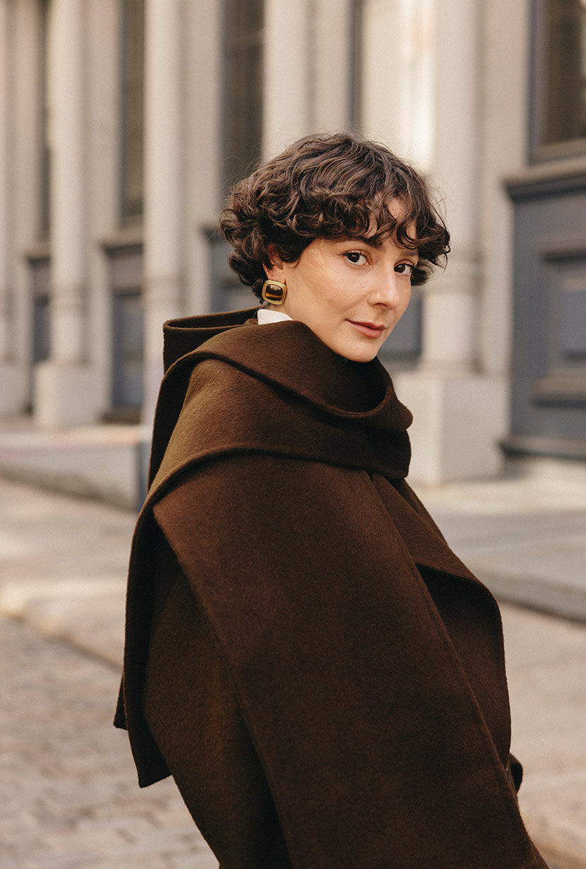 Carina Wool &amp; Silk Scarf Coat - Chocolate