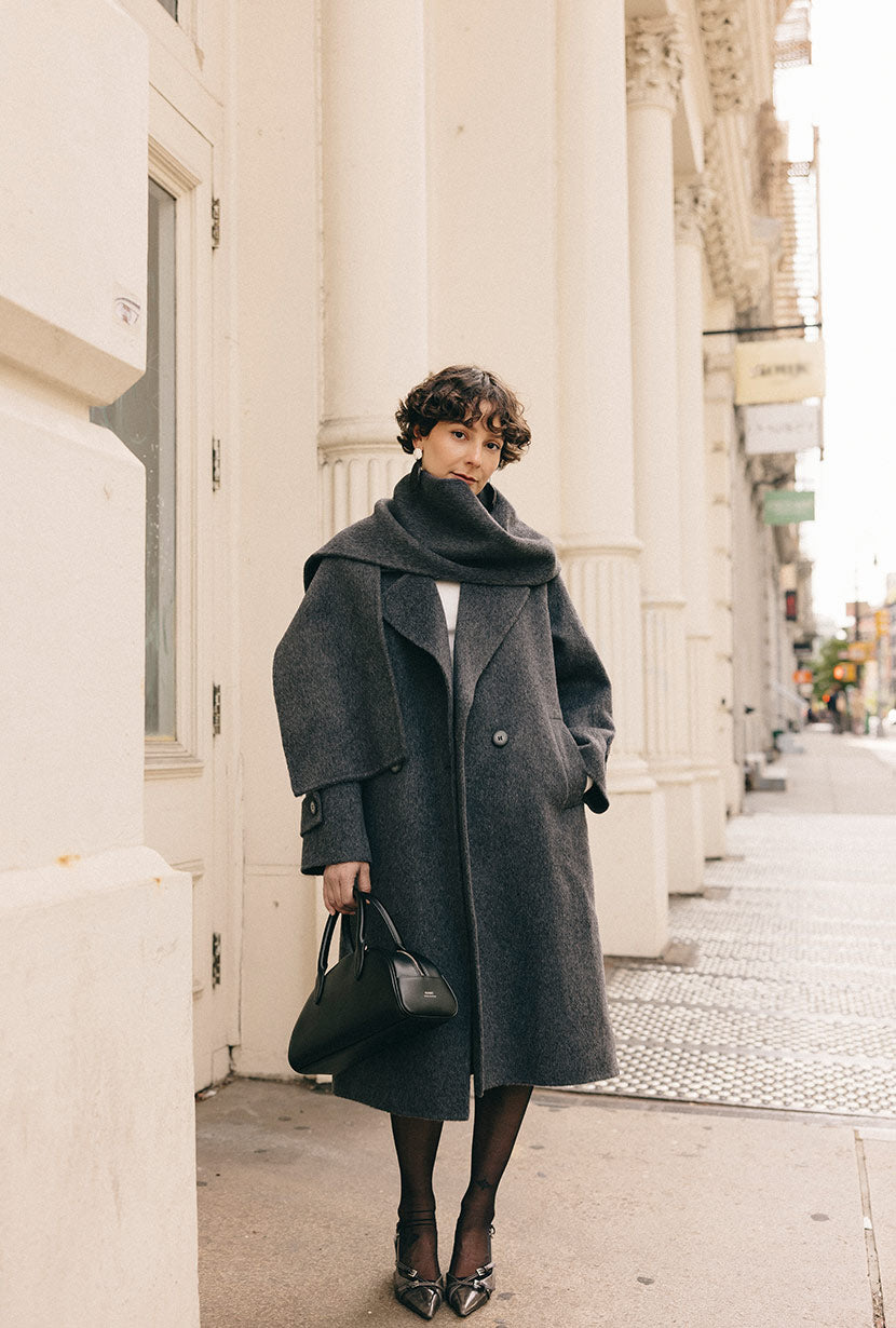 Carina Wool &amp; Silk Scarf Coat - Charcoal