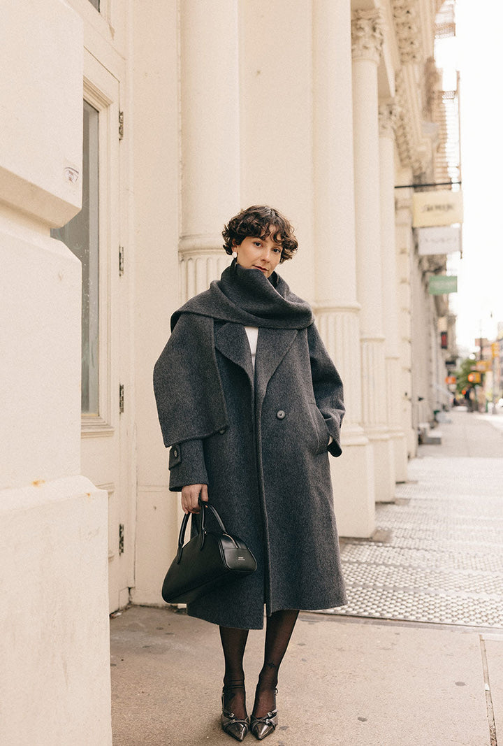 Carina Wool &amp; Silk Scarf Coat - Charcoal