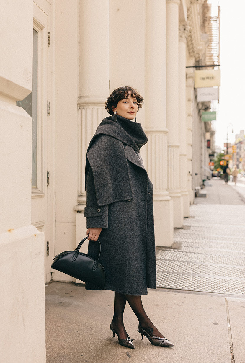 Carina Wool &amp; Silk Scarf Coat - Charcoal