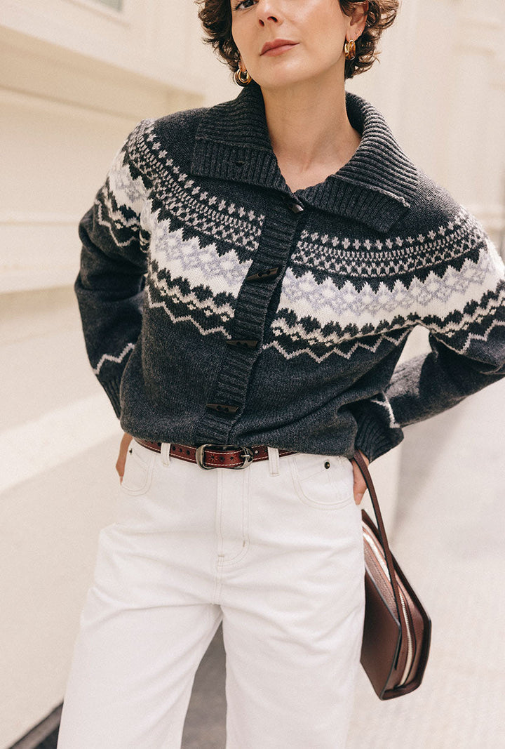 Cohen Fair Isle Wool Cardigan - Charcoal
