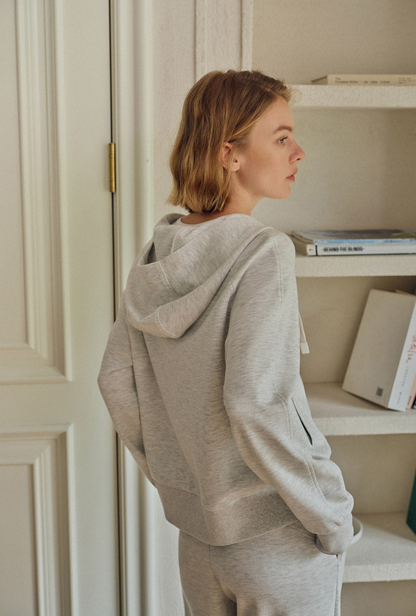 Colby Cotton Zip-Up Hoodie - Heather White