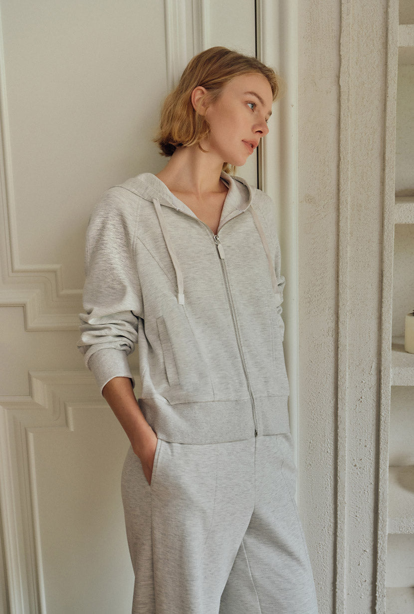 Colby Cotton Zip-Up Hoodie - Heather White