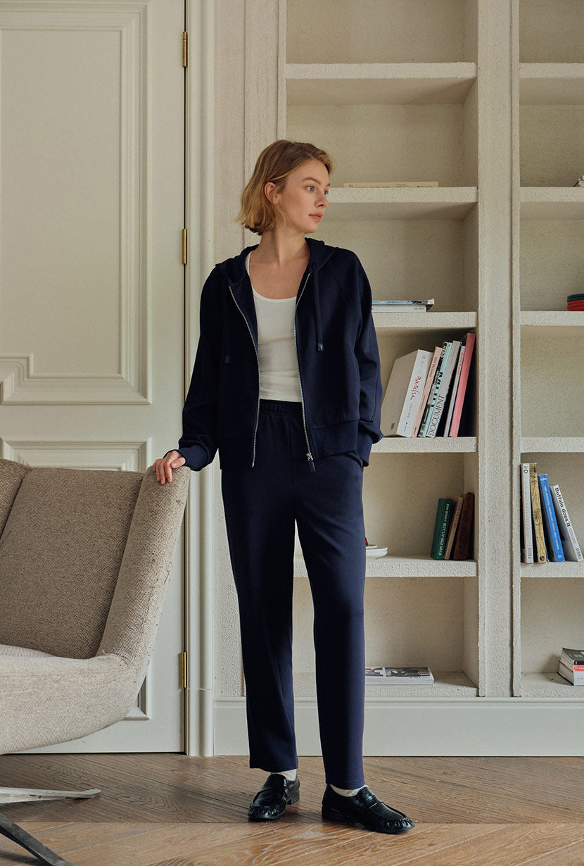 Colby Cotton Zip-Up Hoodie - Navy