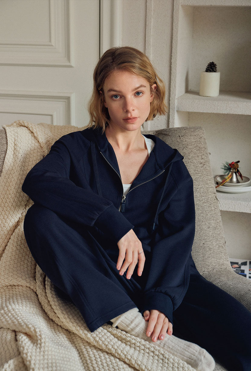 Colby Cotton Zip-Up Hoodie - Navy