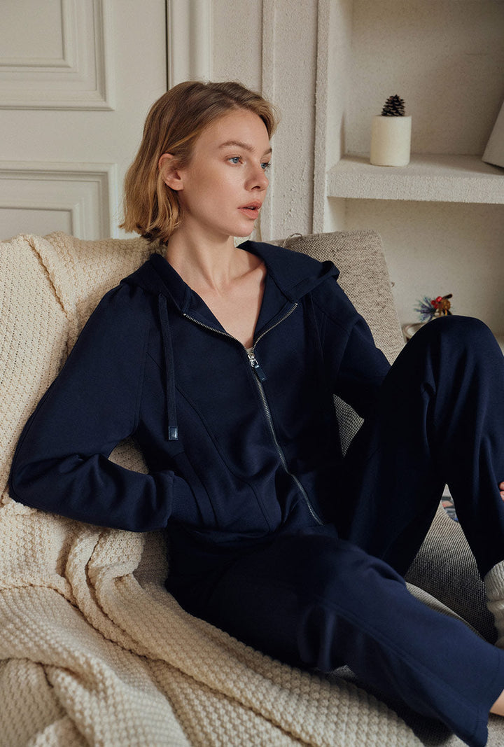 Colby Cotton Zip-Up Hoodie - Navy