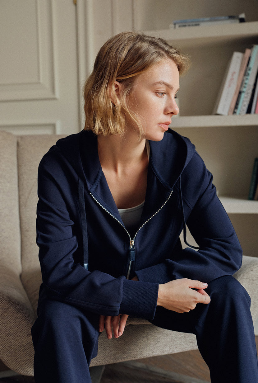 Colby Cotton Zip-Up Hoodie - Navy
