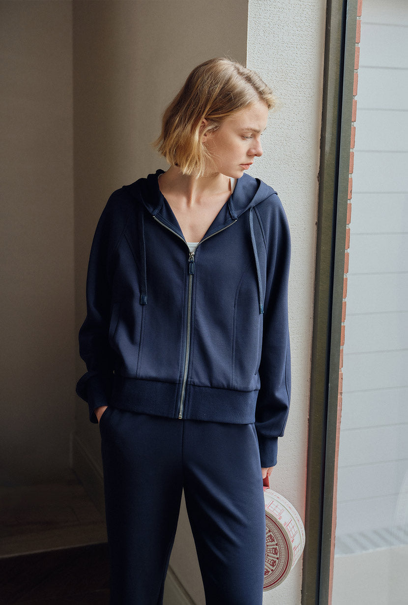 Colby Cotton Zip-Up Hoodie - Navy