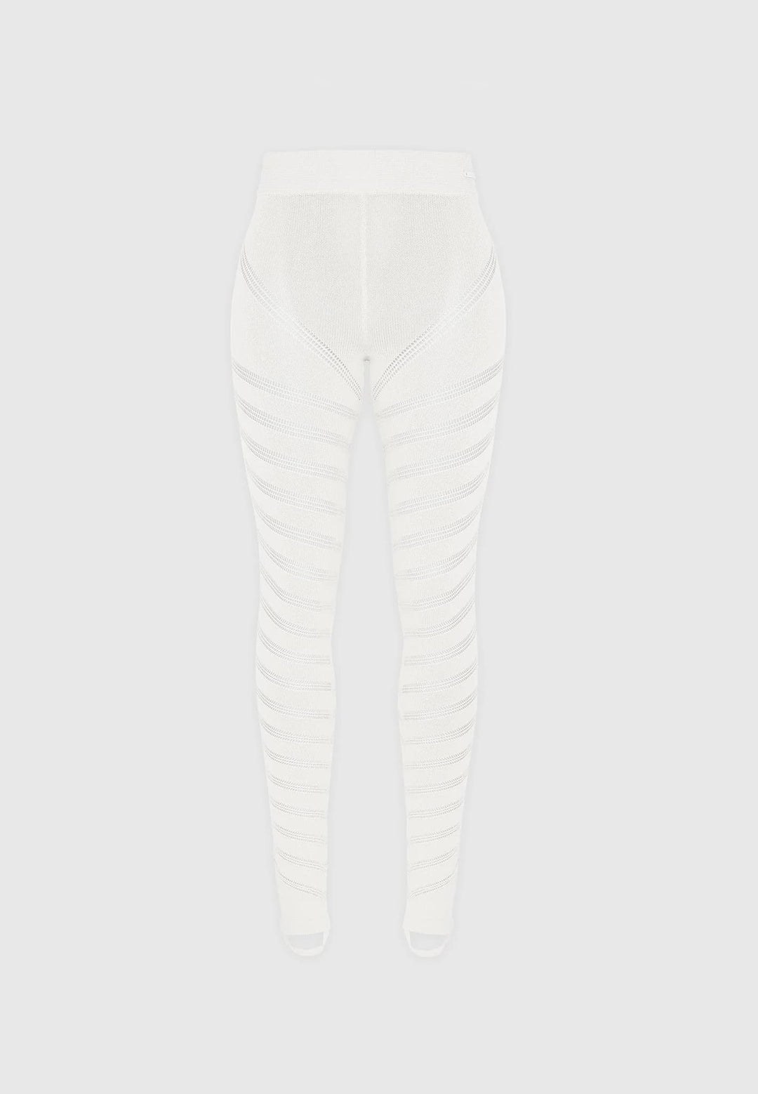 High Waisted Knitted Spiral Contour Leggings - White