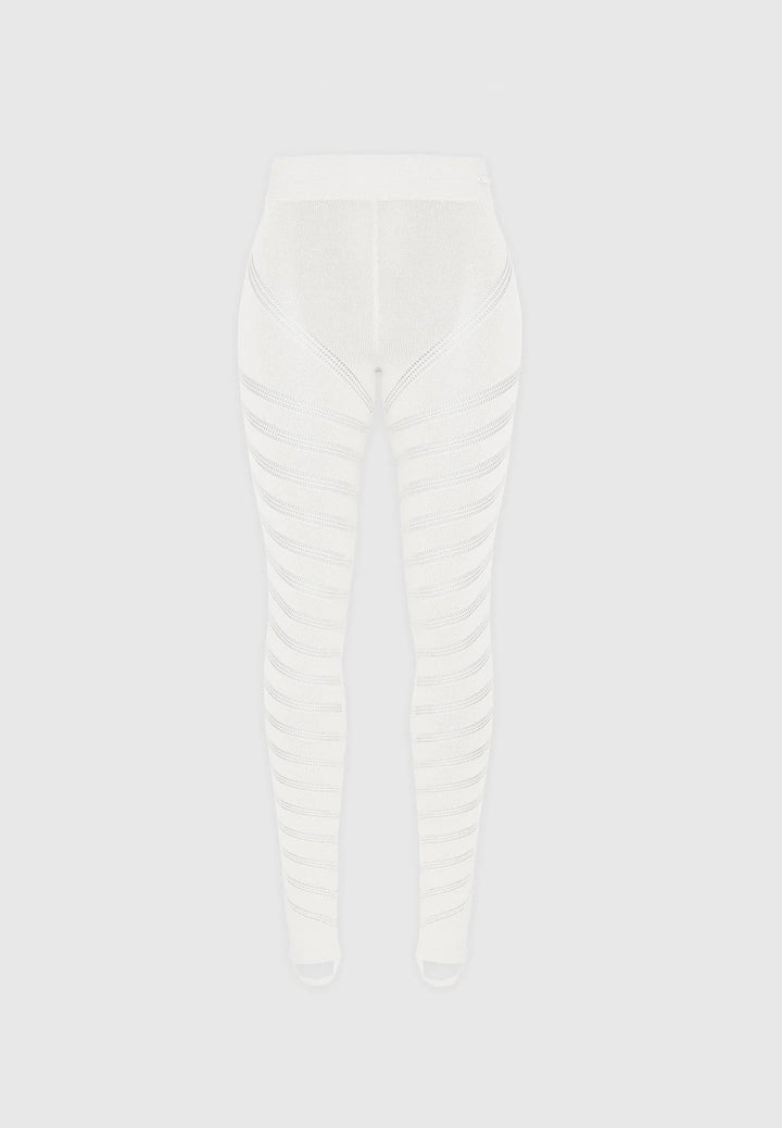 High Waisted Knitted Spiral Contour Leggings - White