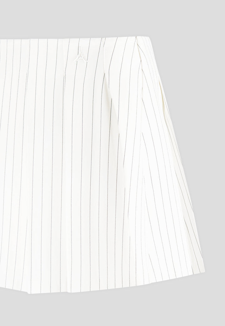 Rina - Pinstripe Pleated Skort - White
