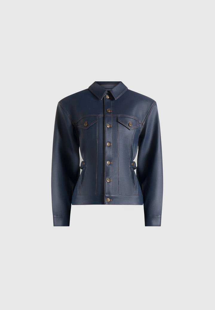 Karla - Wax Effect Cinch Waist Jacket - Indigo