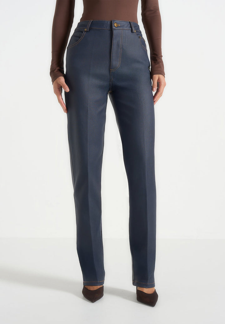 Jana - Wax Effect Denim Boyfriend Jeans - Indigo