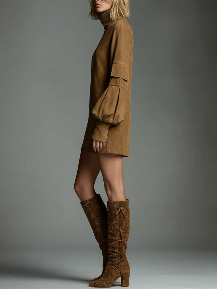 Romy | Vintage Mini Suede Dress with High Collar