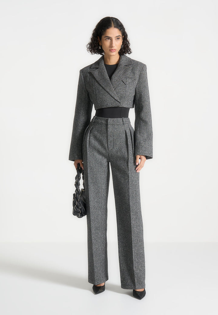 Julie - Tailored Twin Pleat Wool Trousers - Grey