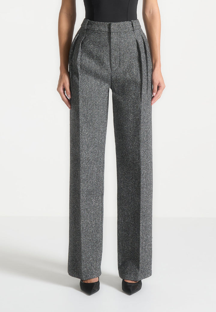Julie - Tailored Twin Pleat Wool Trousers - Grey