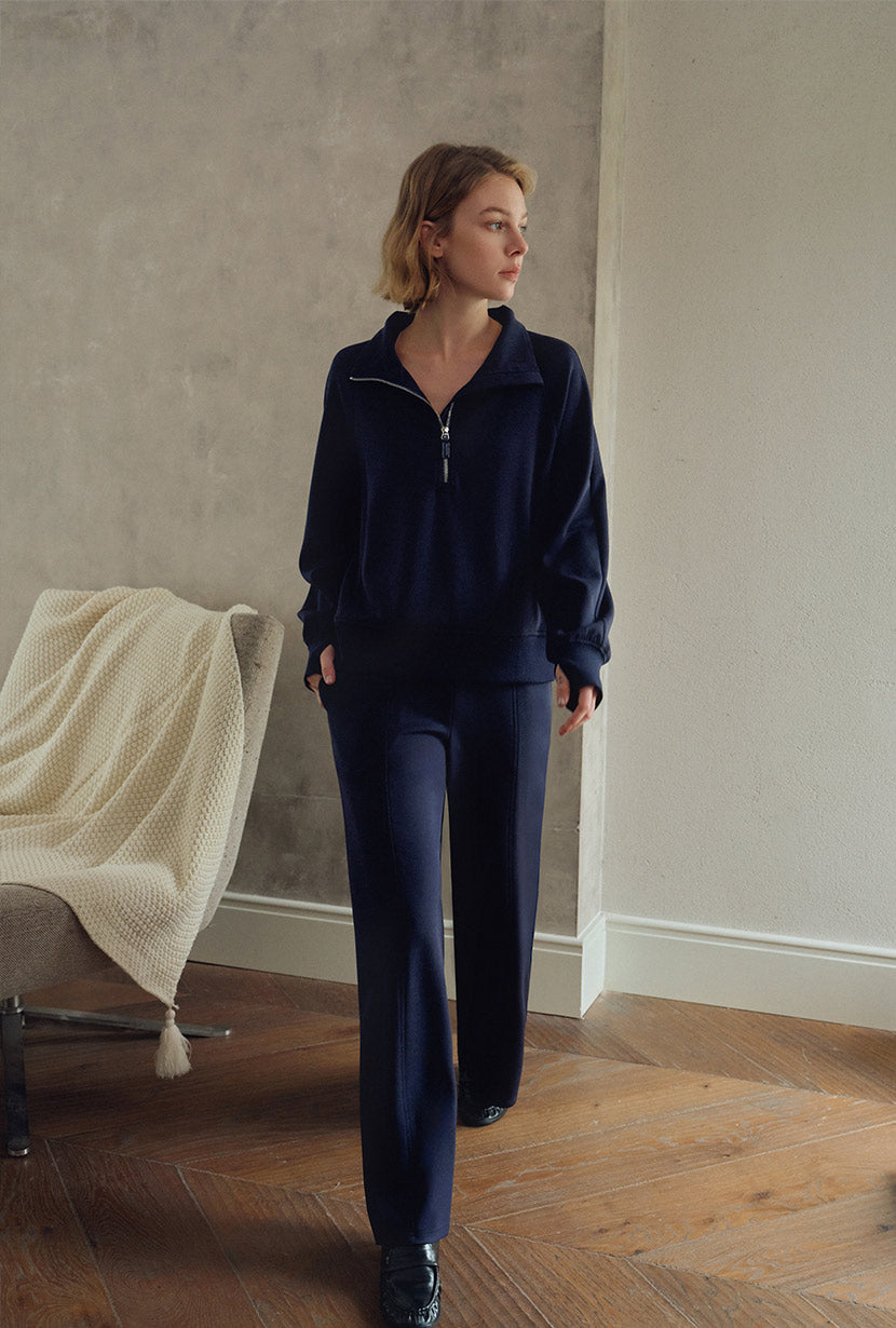 Chase Cotton Straight Leg Pants - Navy