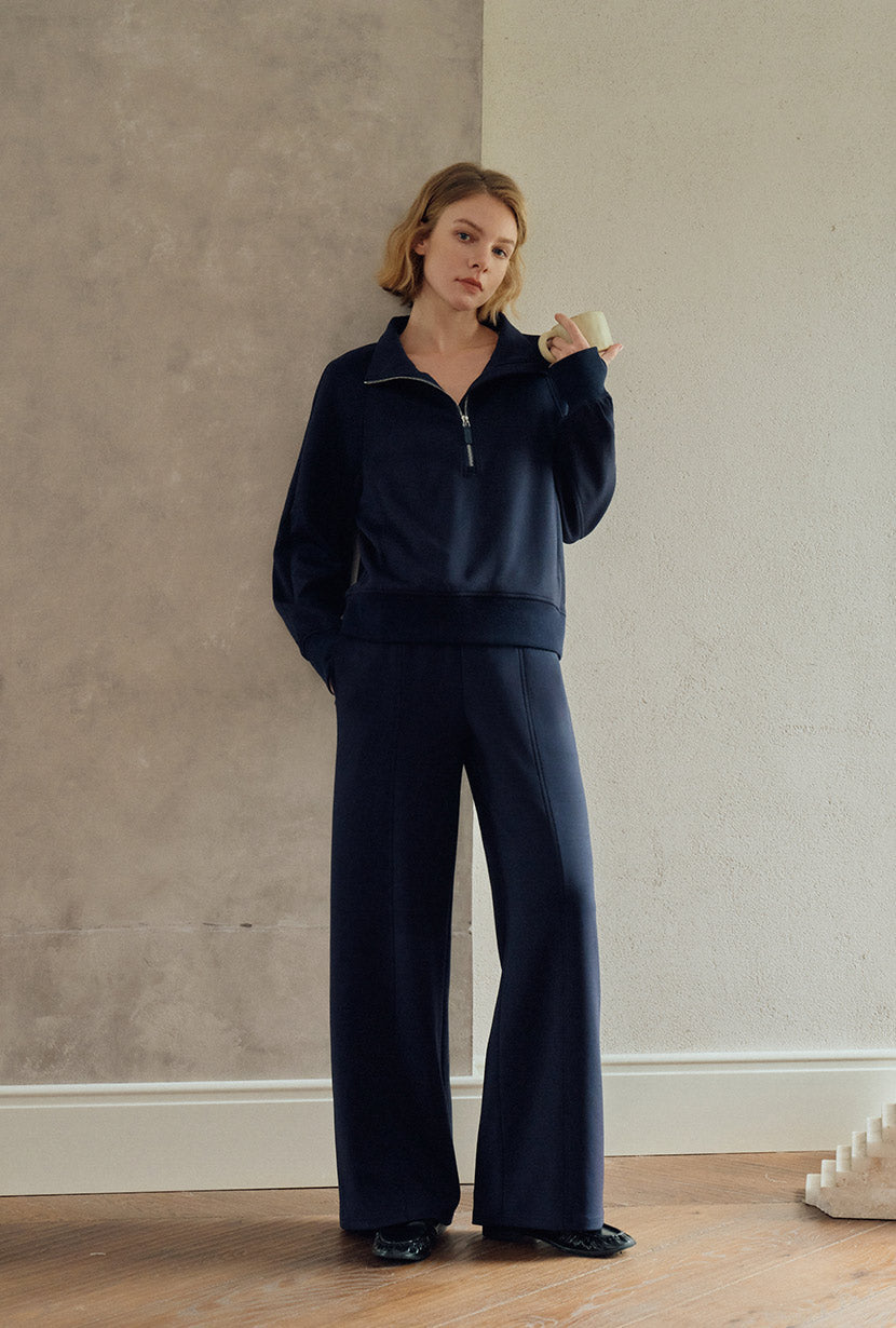 Chase Cotton Straight Leg Pants - Navy