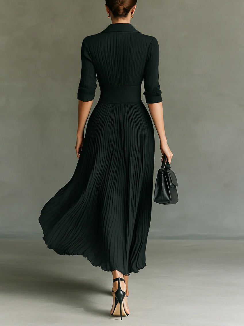 Evelyn | Pleated High-Waist Maxi Dress with Lapels