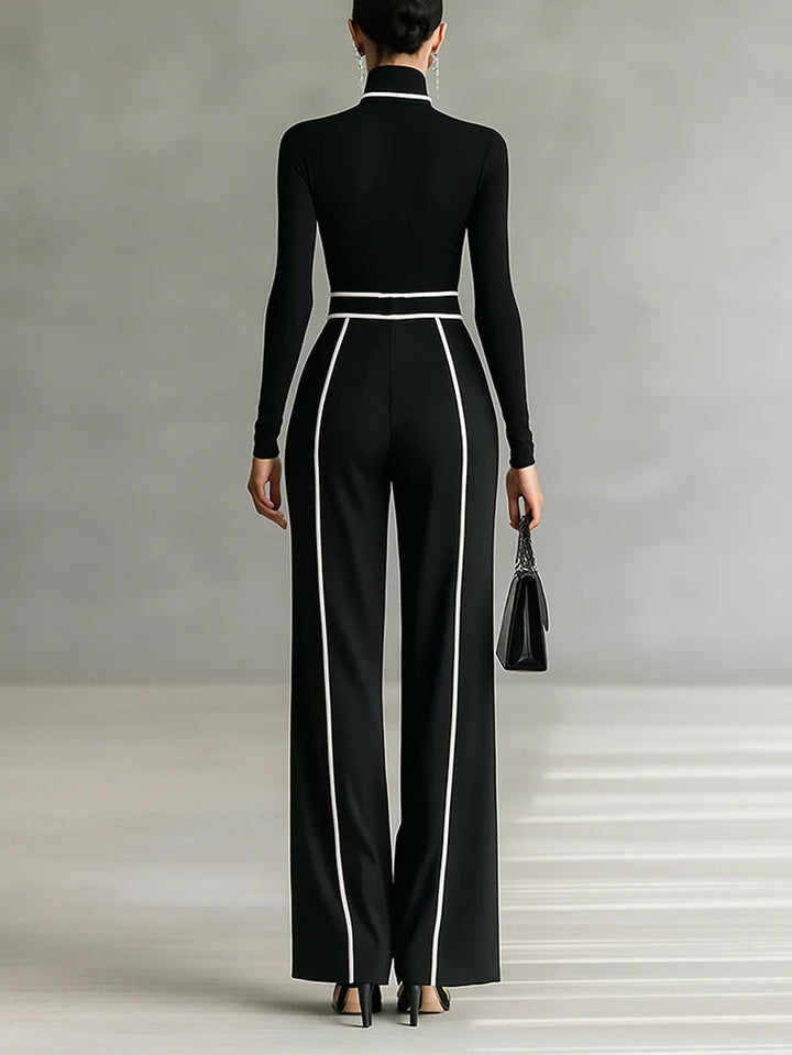 Adèle | High Neck Set with White Trim and Wide Pants