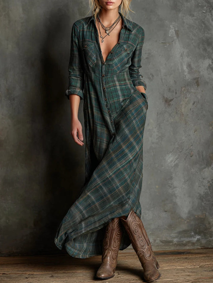 Valentine | Plaid Collar Shirt Maxi Dress