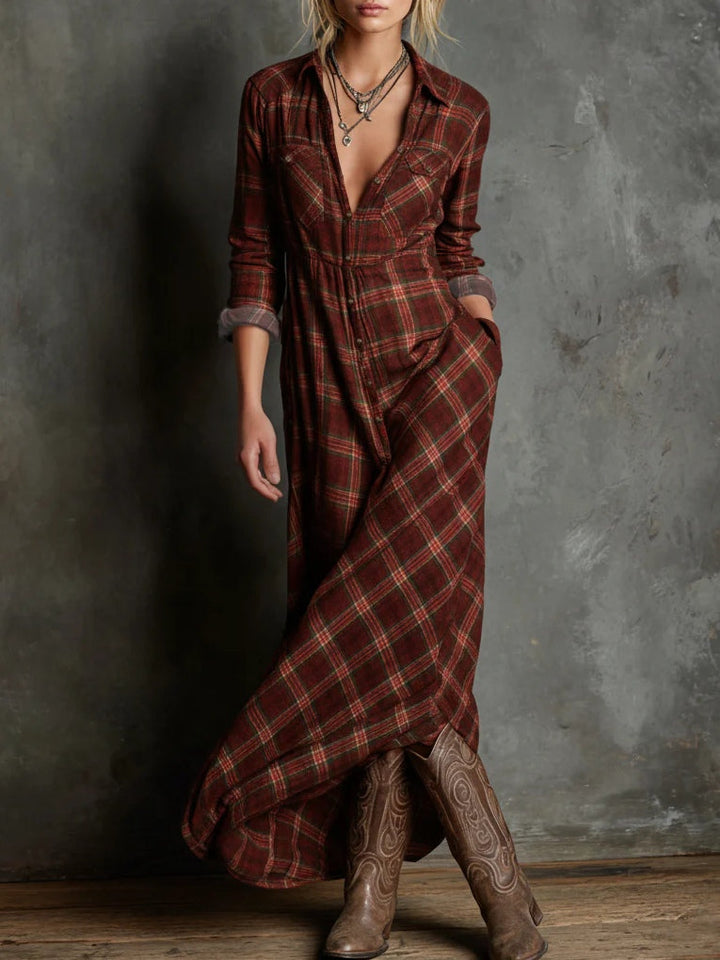 Valentine | Plaid Collar Shirt Maxi Dress